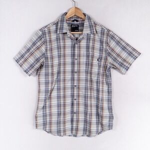 Marmot Shirt Men Sz Medium Gray Plaid Button Up Nylon Blend Short Sleeve Outdoor